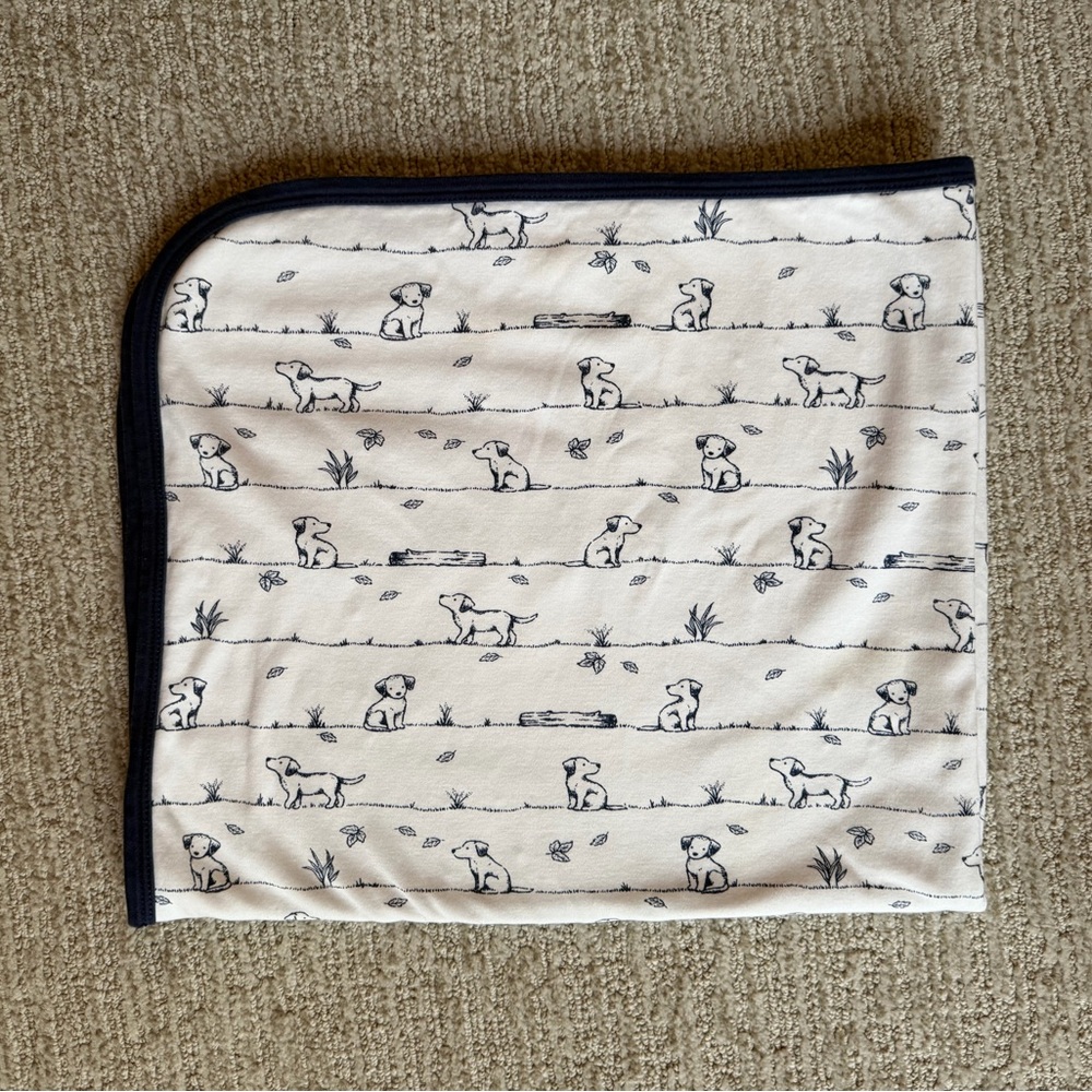 Little Me white and navy dog print receiving blanket